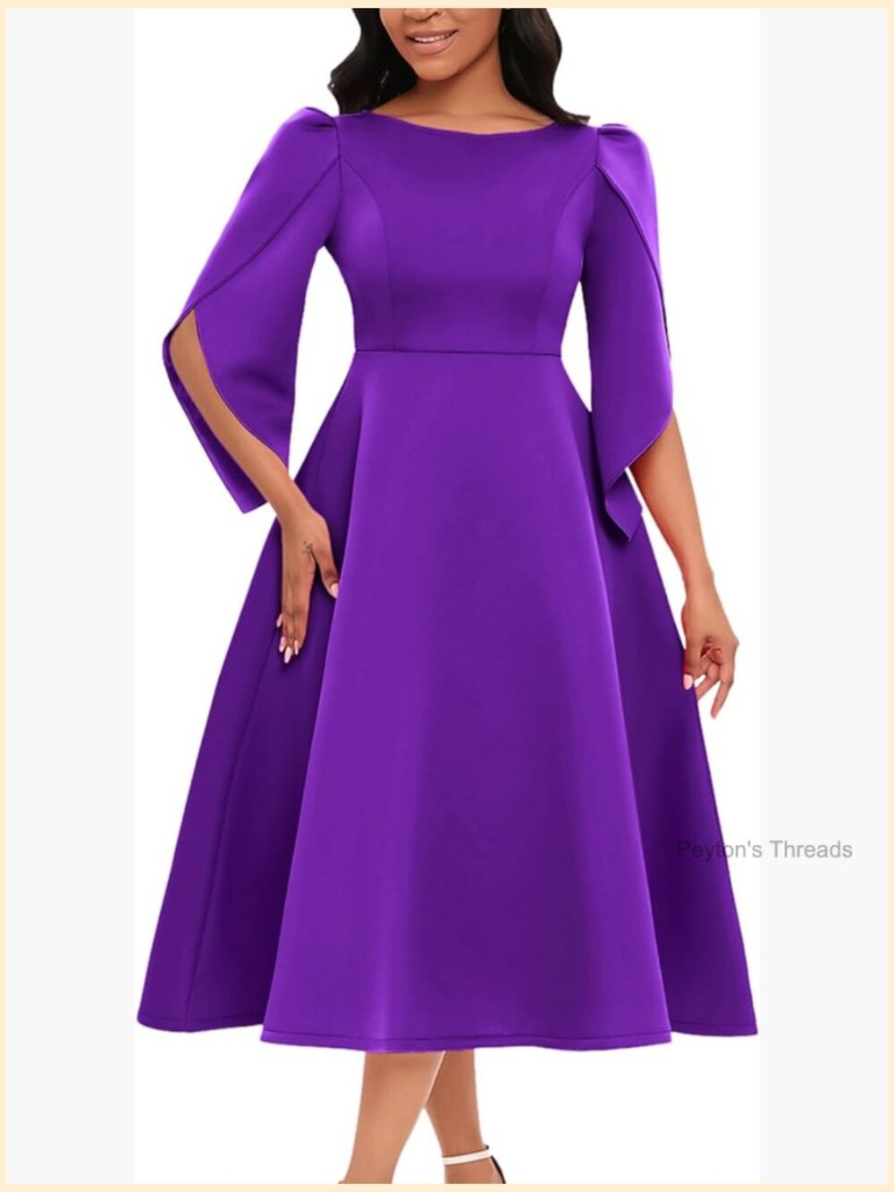 Elegant 3/4 Petal Sleeve Maxi Dress Crewneck A-Line Pleated Swing Formal Party